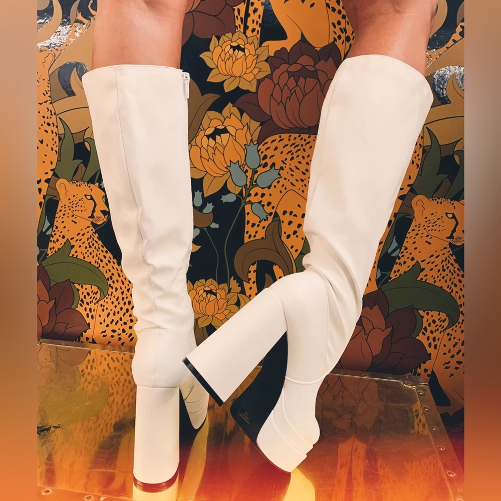 white heeled boots